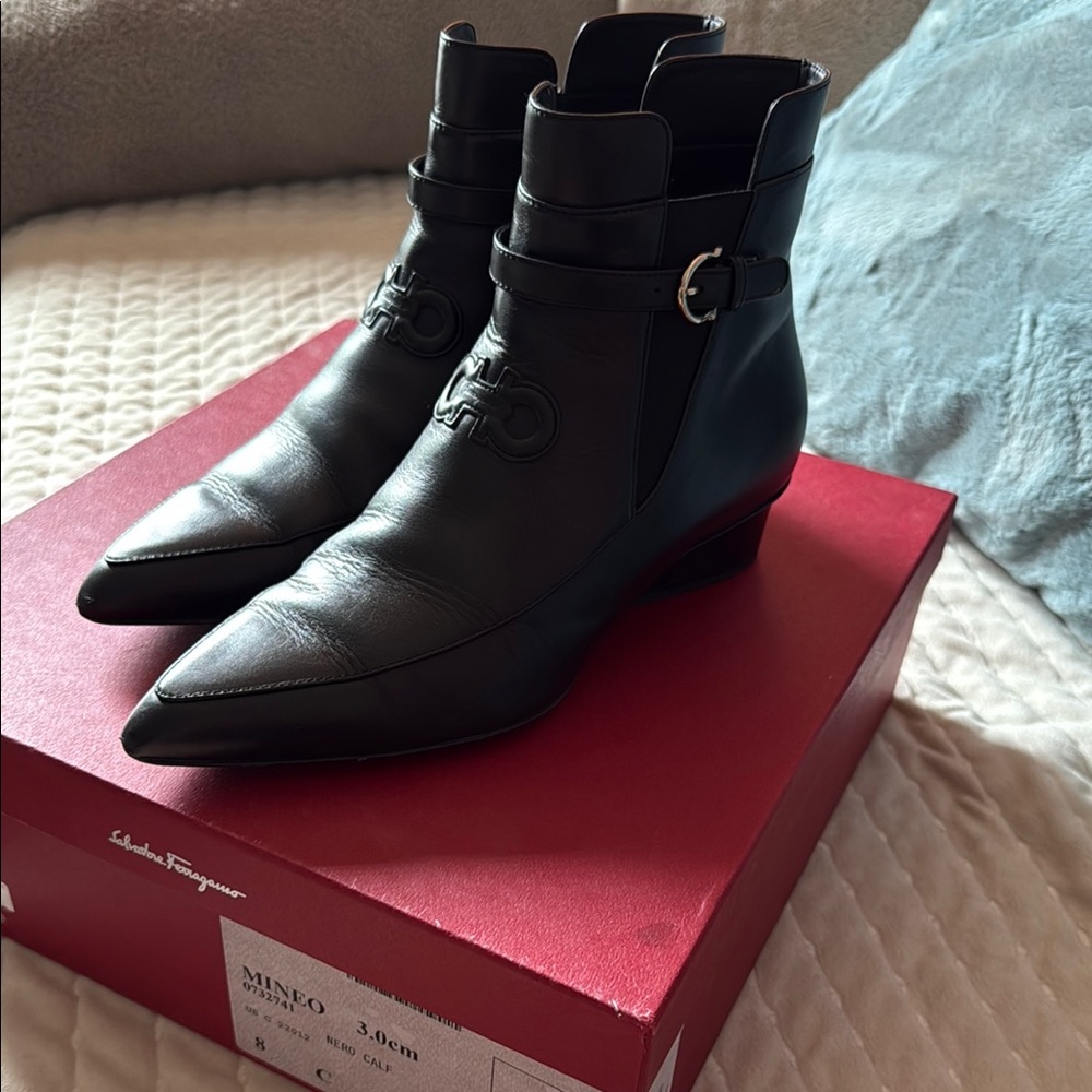 Salvatore Ferragamo Leather Grosgrain Trim Boots size 8